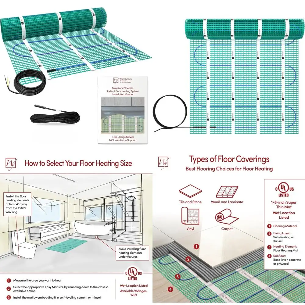 

Electric Heated Floor Mat 40 ft. Radiant Heating System for Fast, Even Heat Ideal in Floor applications.