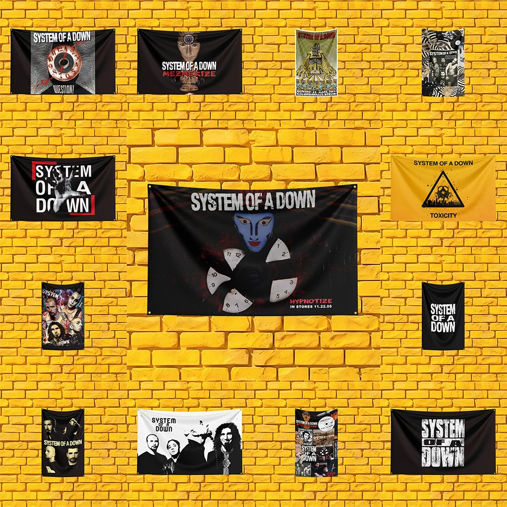 System of a Down Style Rock Flag 3x5 FT 90x150cm Polyester Wall Hanging For Concert Decor Music Lover