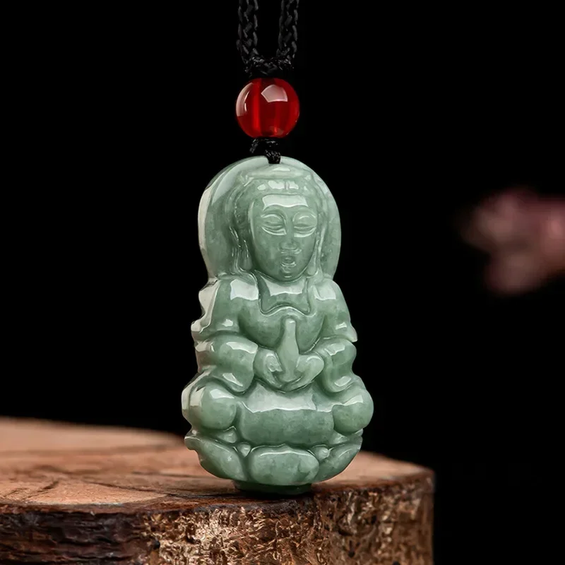 Natural A-grade Jade Bean Seed Little Guanyin Bodhisattva Pendant for Children's Men's Necklaces Blessing Safe Growth Jewelry