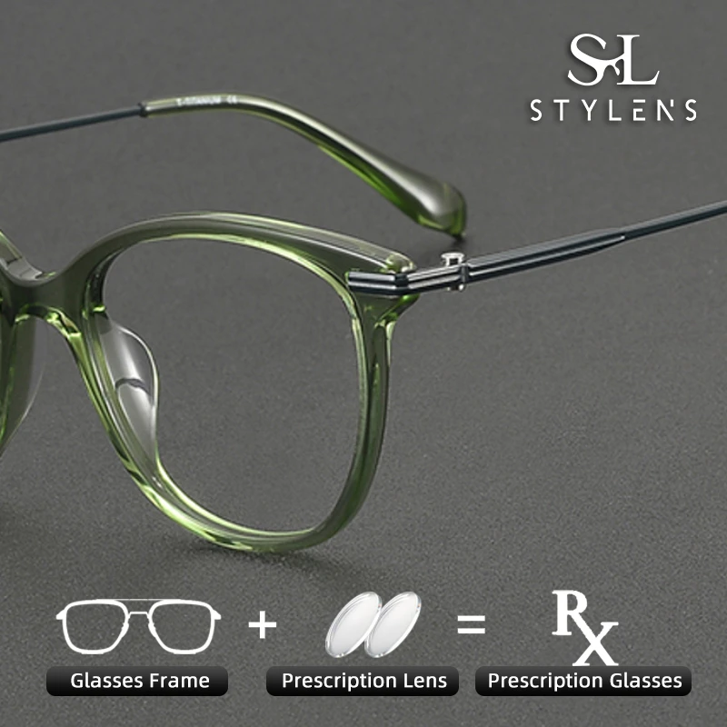 

STYLENS ретро ацетатные очки из чистого титана, мужские очки с защитой от синего света, оптические очки для близорукости, прогрессивные очки 90005