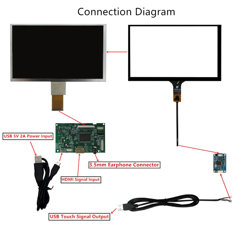 Imagem -06 - Polegada 1024*600 Tela Lcd Monitor Driver Placa de Controle de Áudio Digitador Touchscreen para Raspberry pi Banana pi pc 9