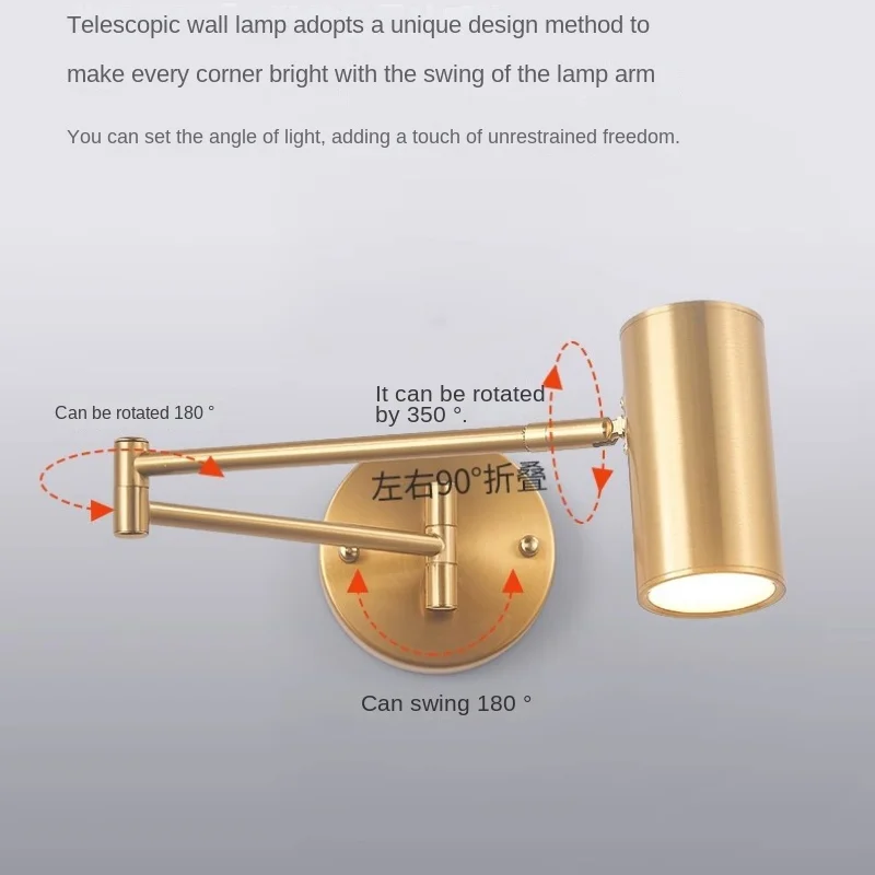 Imagem -06 - Moderno Ajustável Balanço Longo Braço Led Lâmpadas de Parede Leitura Noturna Dobrável Retrátil Luz de Cabeceira Interruptor