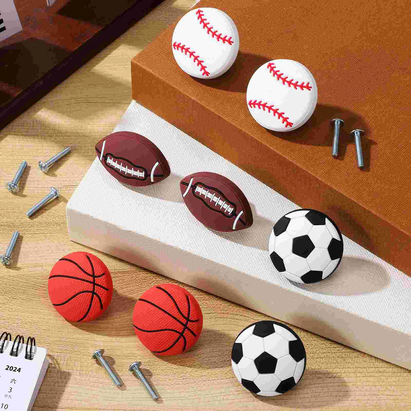 8 Pcs Sports Ball Dresser Cartoon Furniture Handle Child Knobs Drawer Pulls Basketball Pvc Soft Glue Cabinet Door