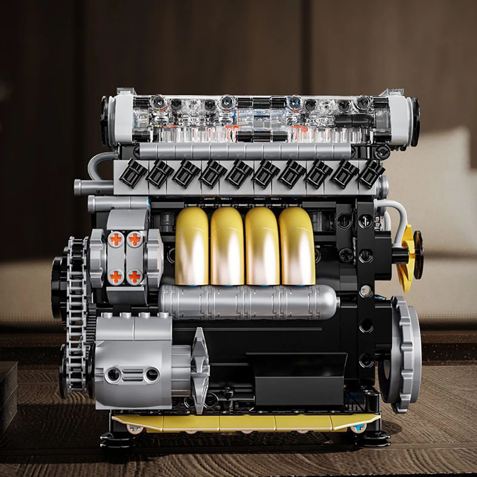 Mechanical W16 Engine Model MOC Building Block With Motor Drive Simulated Inline-four Engine Assembly Small Bricks Boy Toy Gifts