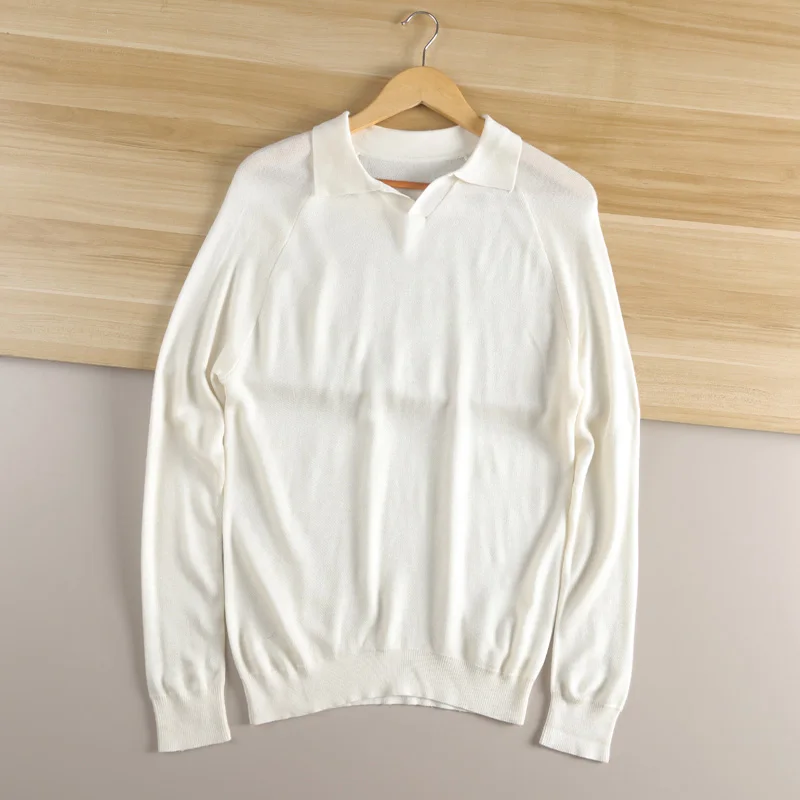 سترة محبوكة إيطالية فاخرة للرجال O-Ne طويلة مخملية من القطن والحرير والصوف الخريف غير الرسمي Faion Ci Sle لون نقي