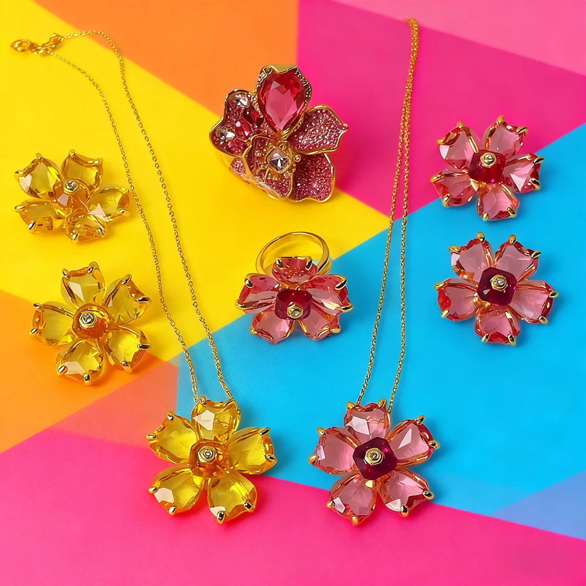 2025年最新トレンド-高級ファインセット-チャーム-イエローピンクフラワー-クリスタル-ファッション-オリジナル-ネックレス-イヤリング-リング-ロマンチックな女性へのギフト