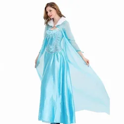 New Ladies Fluffy Blue Princess Dress Anime Cosplay Costume Elegant Queen Princess Dress Frozen Elsa