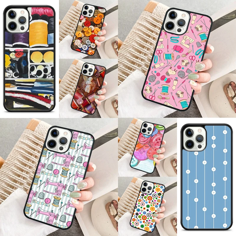 Sewing Buttons Phone Case For iPhone 16 15 14 11 12 13 mini Pro  XR XS MAX Plus coque Cover Shell