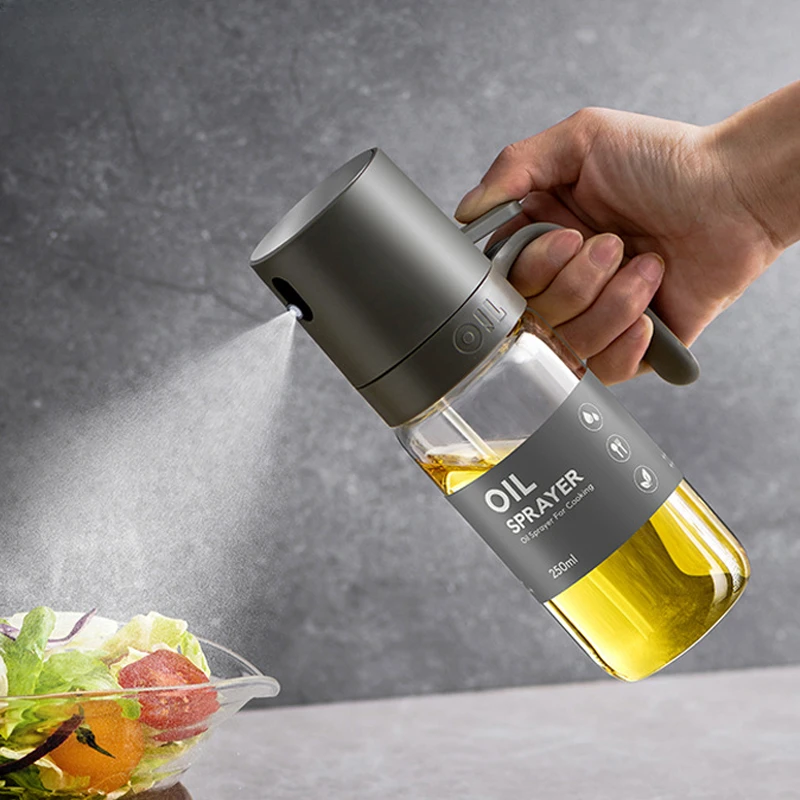 Oil Spray Bottle 250ml High Borosilicate Glass Cooking Oil Dispensers Olive Oil Sprayer Mister for Air Fryer Salad Baking