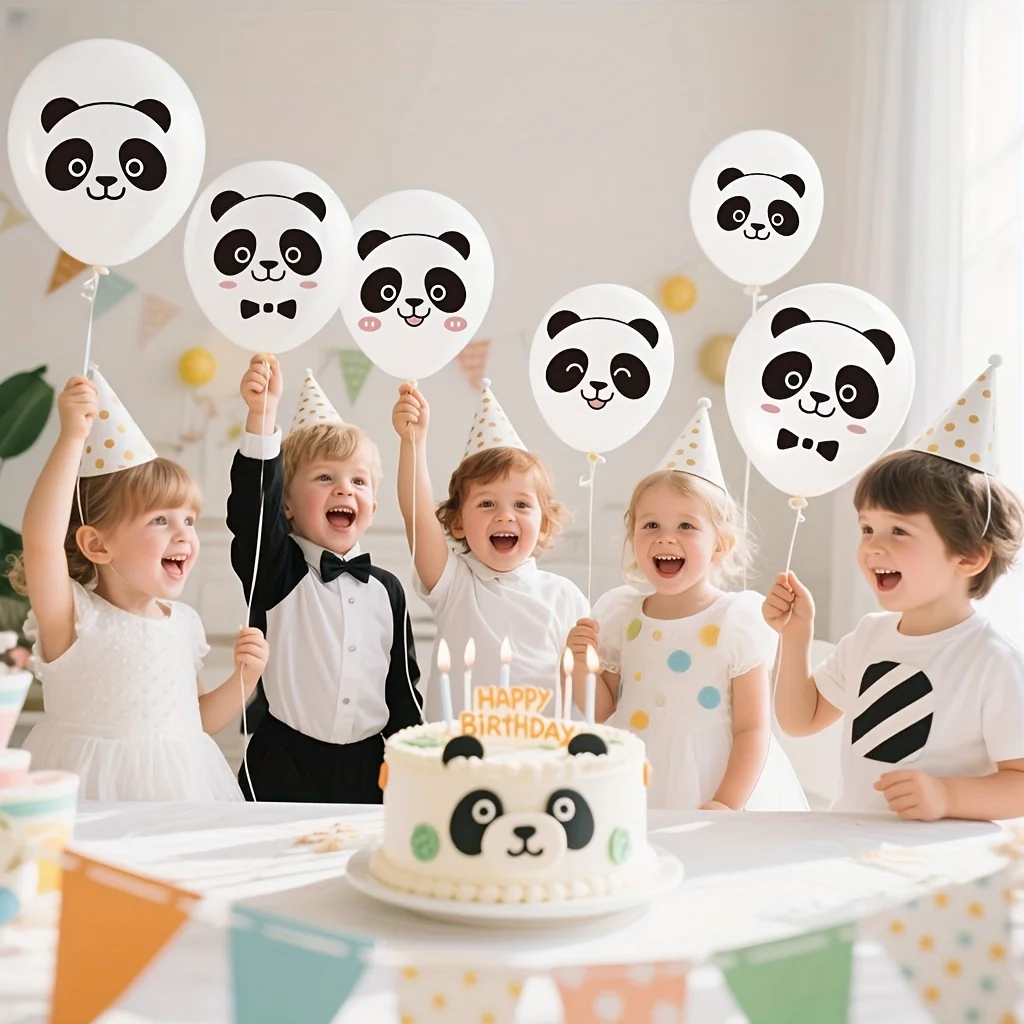 28pcs Cute Panda Latex Balloons White Printed Panda Balloons Animal Theme Birthday Party Decor Balloons Panda Themed Party Decor view 2