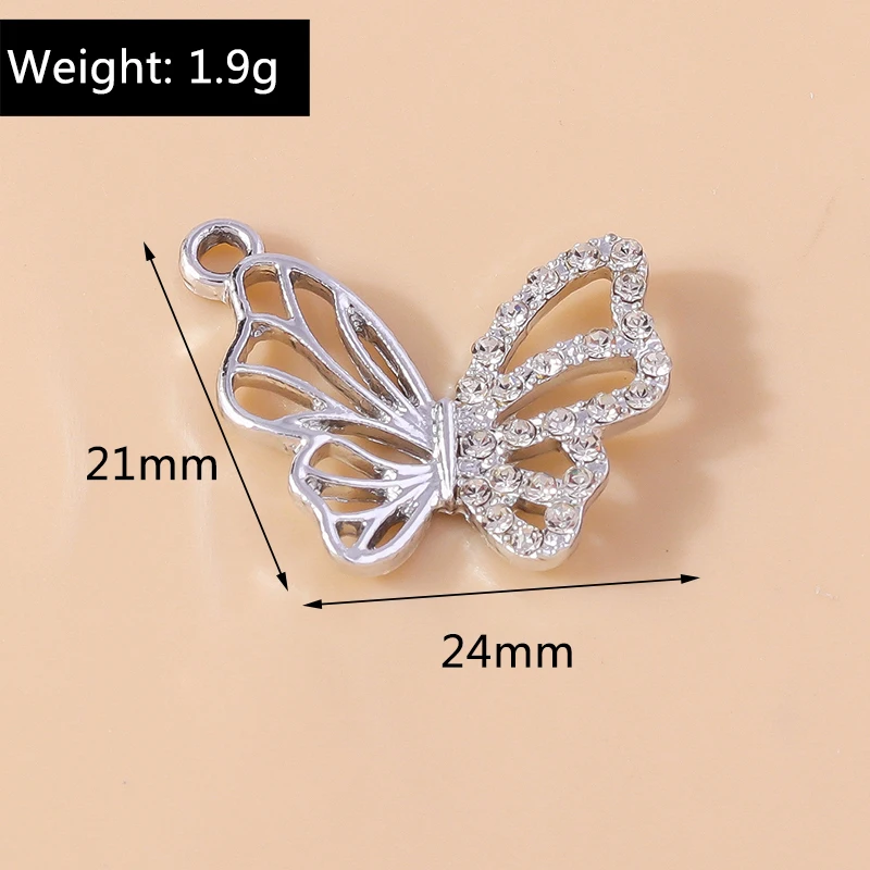 20 Stück zarte, kristallverzierte, hohle Schmetterlingsanhänger aus Metall für die Schmuckherstellung, Ohrringe, Halsketten, Accessoires, DIY-Geschenk – Detail 1