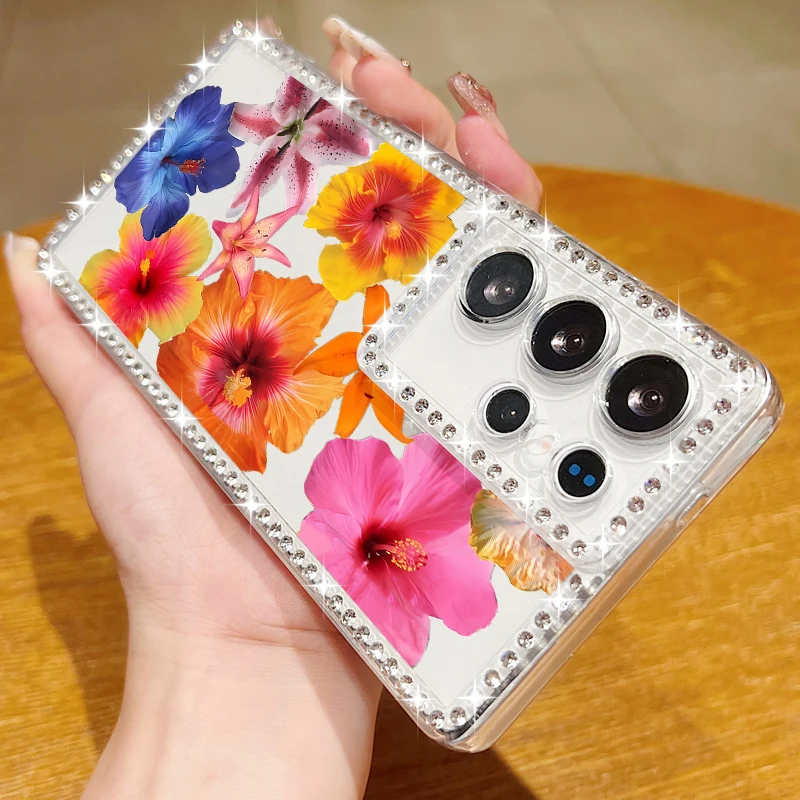Watercolor Flower Diamond Case For Samsung Galaxy S25 Ultra S24 S23 S22 S21 FE A15 A16 A26 A35 A36 A54 A55 A56 5G S25 Edge Capa