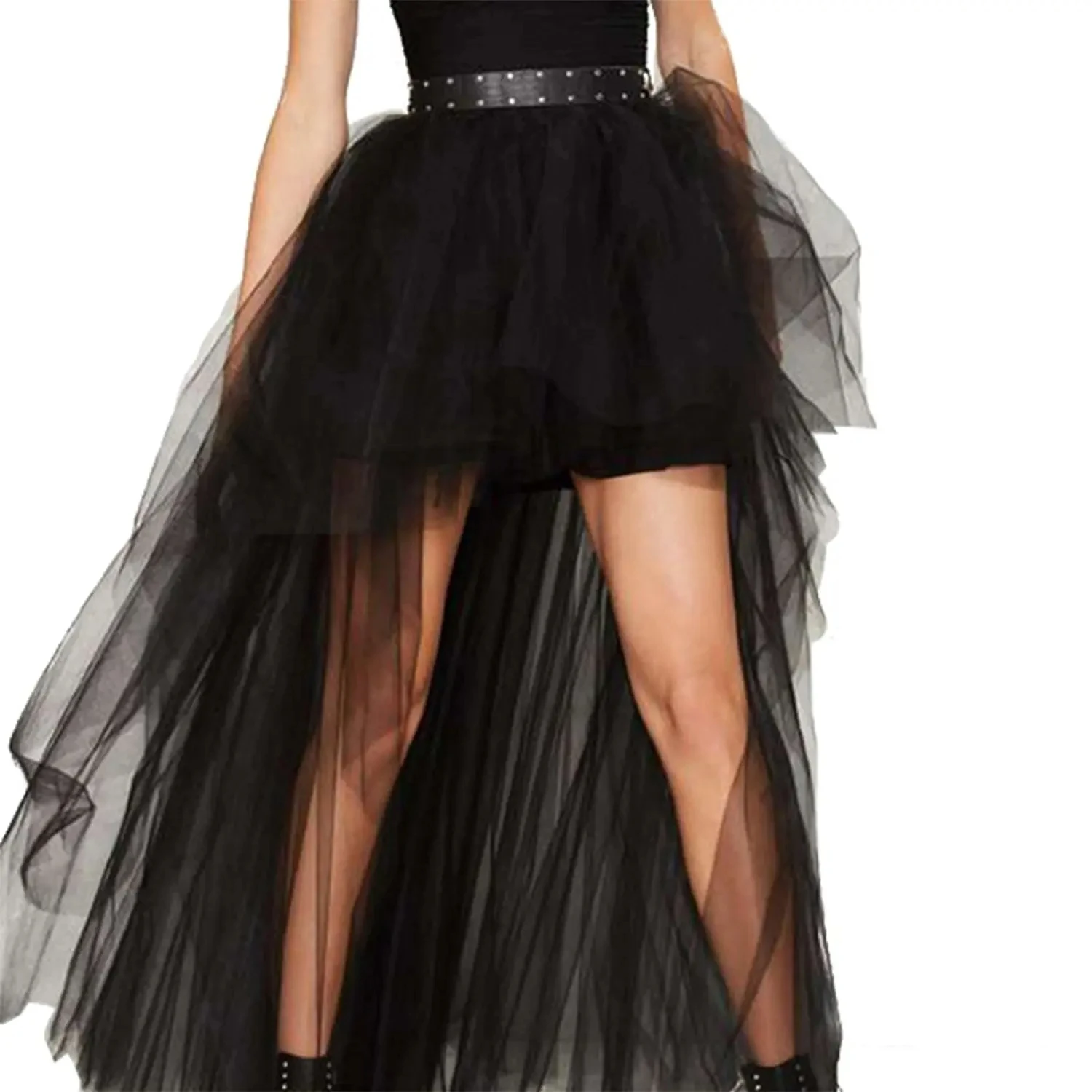 

New Arrival High-low Petticoats For Cocktail Dress Elasticated High High Low Mesh Net Halloween Tutu Skirt Gothic Gowns 9 Colors