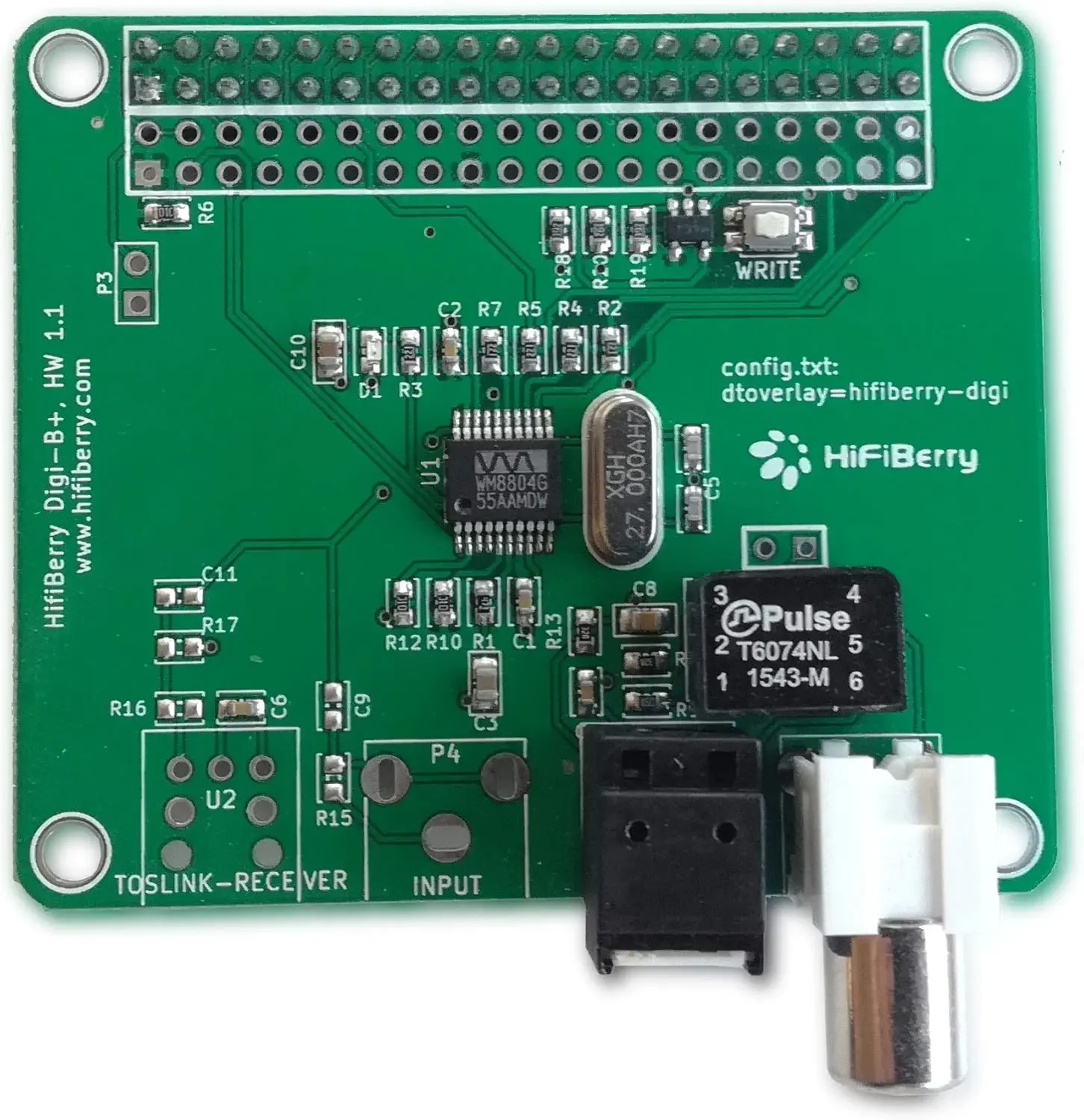 HiFiBerry Digi+ Standard Digital Audio Card for Raspberry Pi 2 Model B/B+/A+ with Toslink and Coaxial Connections