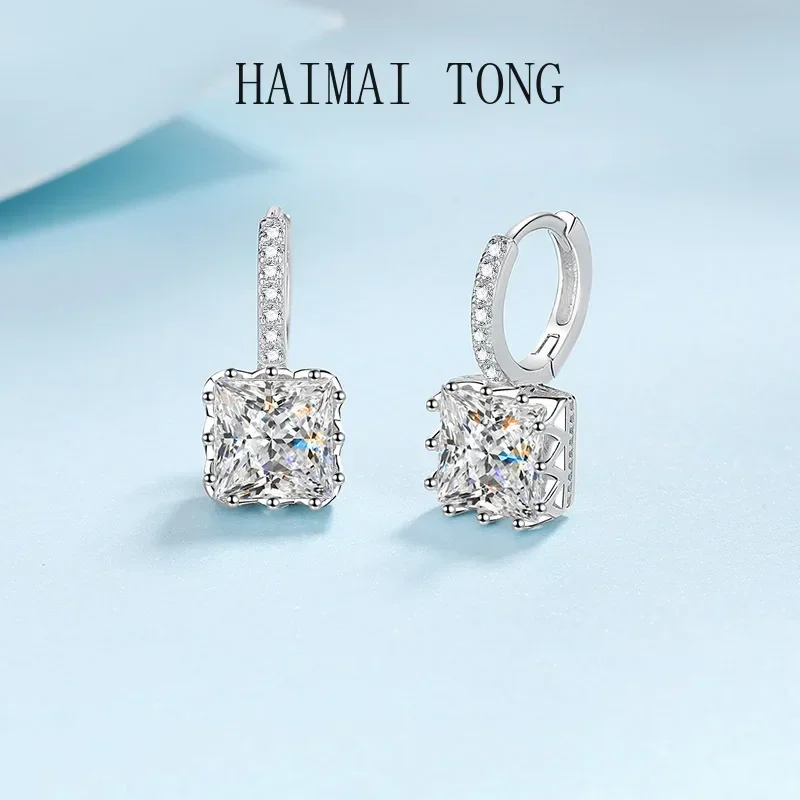 Temperament Platinum PT950 Women's Princess Square 1/2/4ct Moissanite Diamond Brilliant Drop Earrings Fine Jewelry Ladys Gift