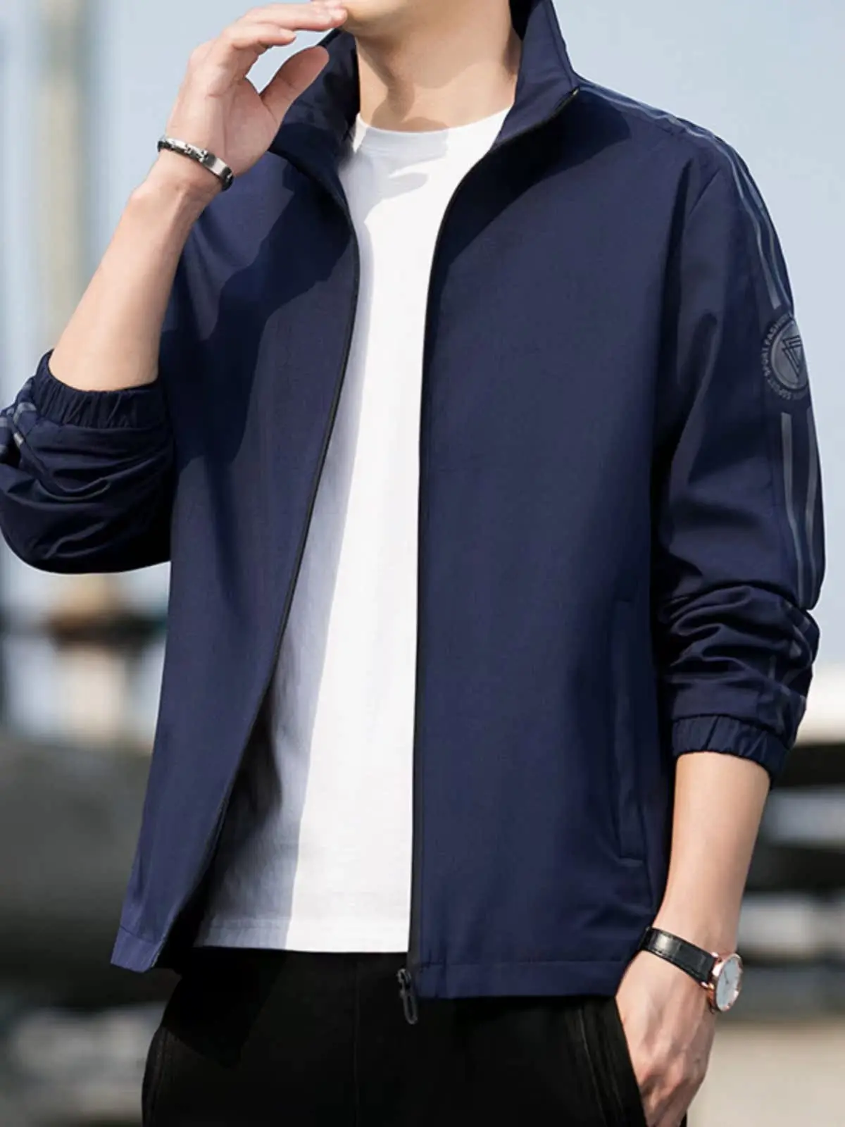 

Spring Autumn Stand Collar Jaet Men's Casual Stripe No Cap Jaet Youth Large Size Faionable Outerwear Spring Clothes