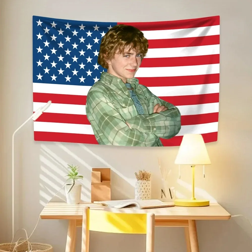 Walker Scobell Wandteppich mit amerikanischer Flagge, süßes Kind, Sterndruck, Hippie-Wandbehang, Schlafzimmer, Hintergrund, Fan-Geschenk