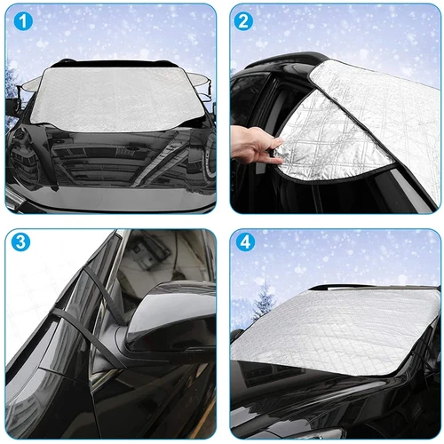 Imagen 2 del producto Protector de hielo para nieve de coche, parasol para ventana, cubierta de bloque de parabrisas delantero y trasero, visera, accesorios exteriores para coche, 150x70cm