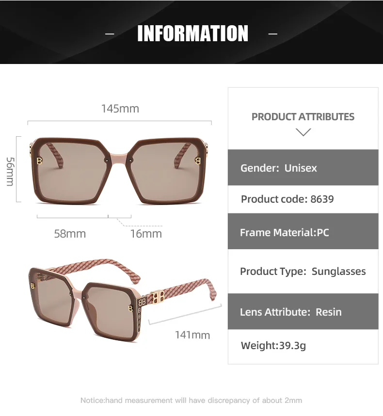 2024 New Fashion Large Frame Sunglasses Women Luxury Brand Retro Square Metal Sun Glasses Fashion Gradient Shades Lady