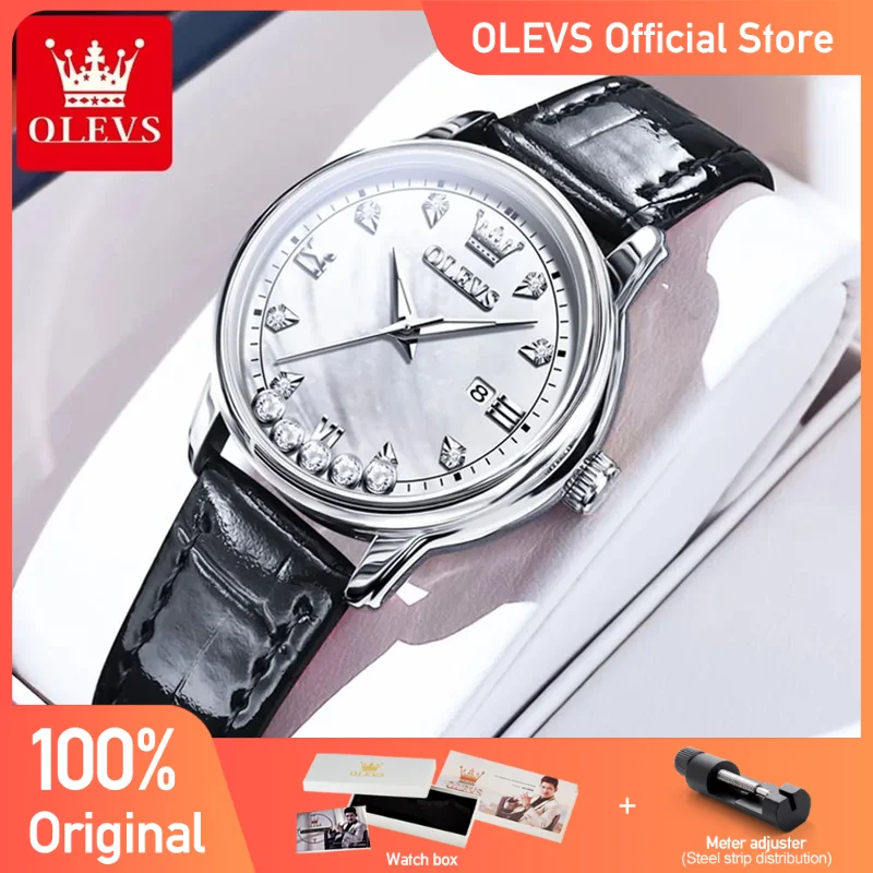 OLEVS Women\'s Watches Elegant Fashion Small Quartz Wristwatch for Ladies Diamond Scale Date Waterproof Luminous Leather Strap