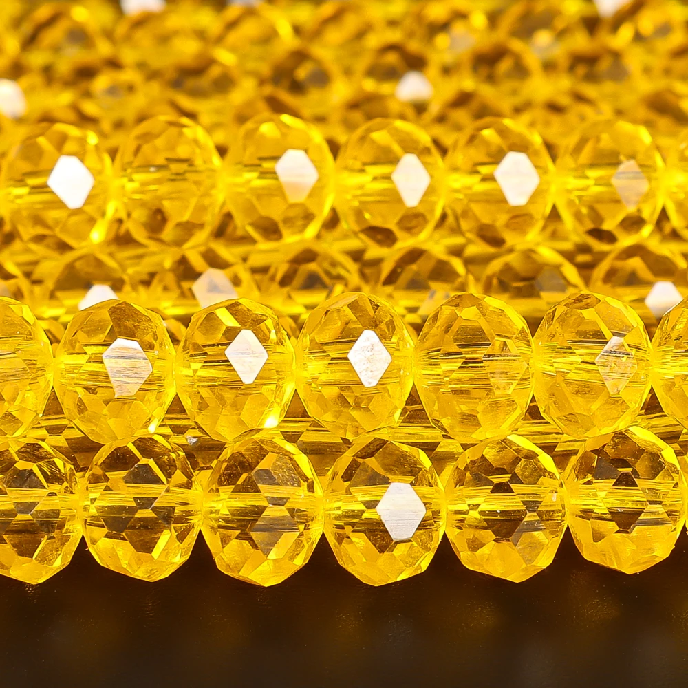 

4/6/8mm Faceted Crystal Glass Beads High-Clarity Near-Spherical Golden yellow Loose Spacer Beads for Luxury-Look Jewelry DIY