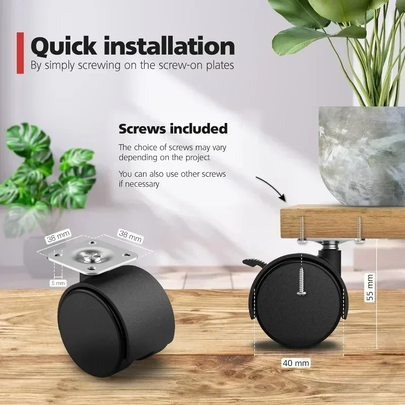 40mm furniture casters for braking capability heavy furniture wheels low rolling resistance smooth rotation supporting up 25kg