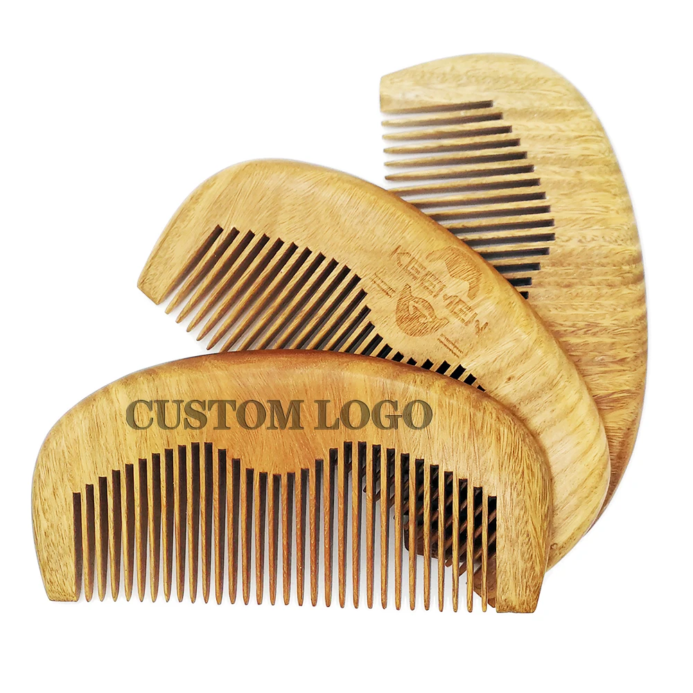 50 Pieces Customized Logo Beard / Hair Comb with Premium Natural Green Sandalwood Comb for Hair Beard Mustach Pocket Size