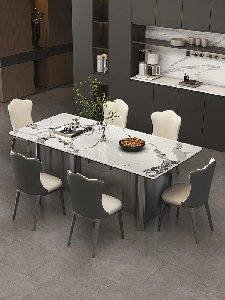 

New light luxury rock slab dining table premium Italian rectangular Patek Philippe dining table and chair combination living roo