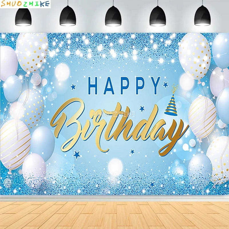 

3D Black Gold Glitter Celebration Happy Birthday Background Balloon Party Decor Gifts Boy Girl Adult Photography Backdrops XN-01