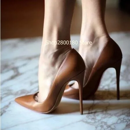 Hot Pink Matte Leather Stiletto 120 mm High Heels Shoes Pointed Toe Shallow Slip On Women Pumps Party Dress Shoes Size 45