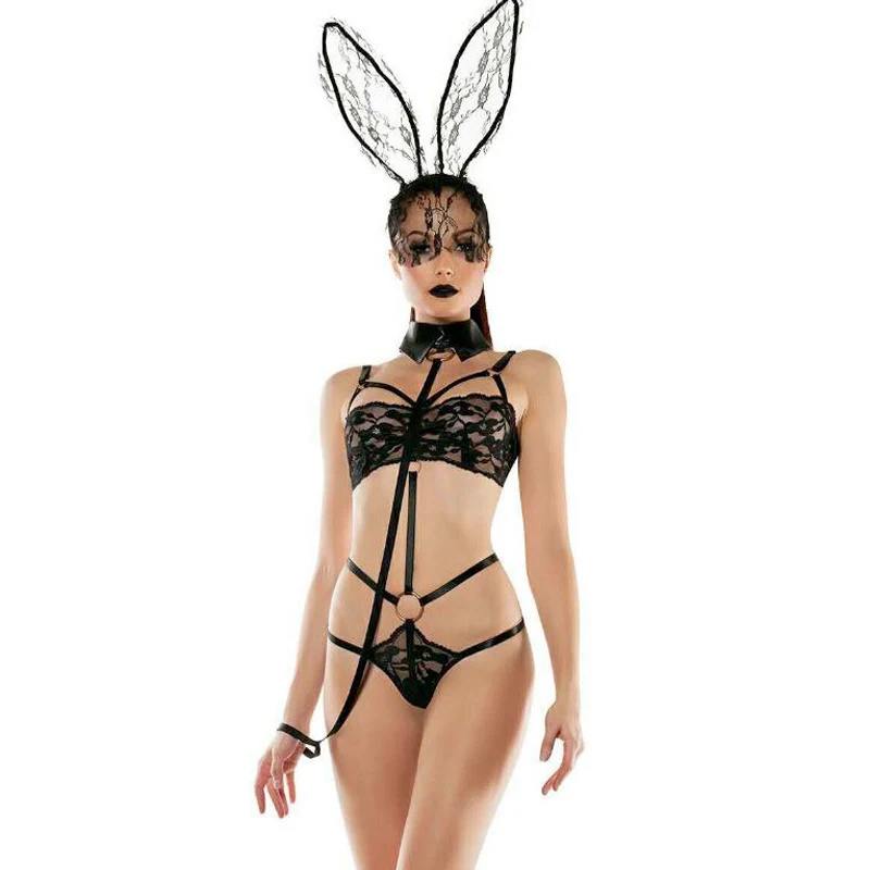 

Sexy Lingerie Night Club Party Rabbit Costumes Nightgowns Lace Sleepwear Lingerie Open Back Cute Underwear Black Cosplay