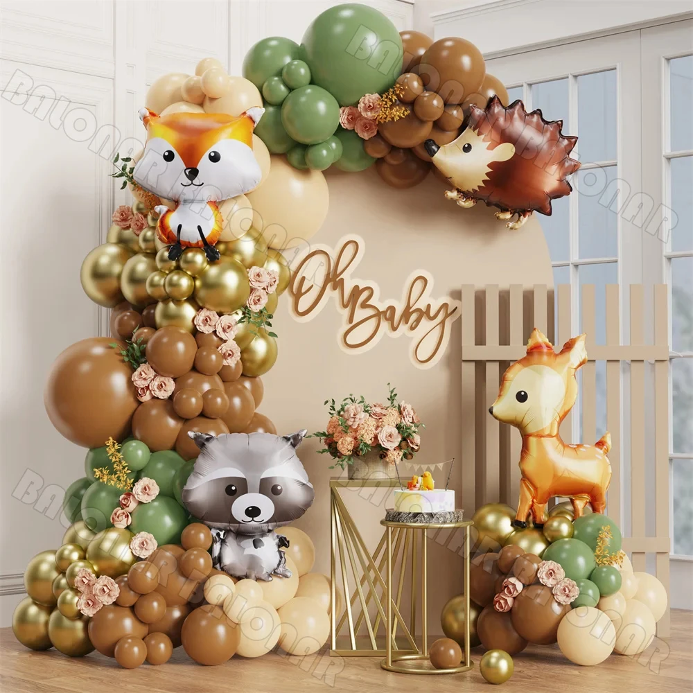 Jungle Safari Birthday Party Animal Balloons Garland Arch Kit Fox Sika Deer Raccoon Kids Baby Shower Decoration Wedding Supplies