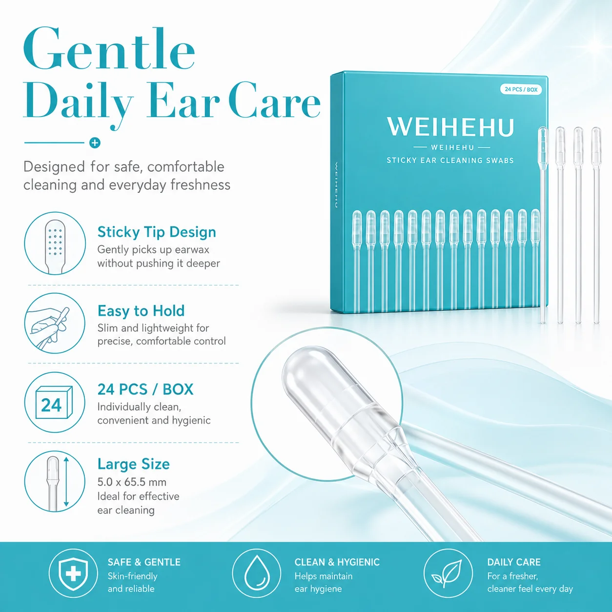 24pcs Disposable Sticky Ear Swabs Adhesive Ear Cleaner Earwax Removal Tool for Sensitive Ear Care