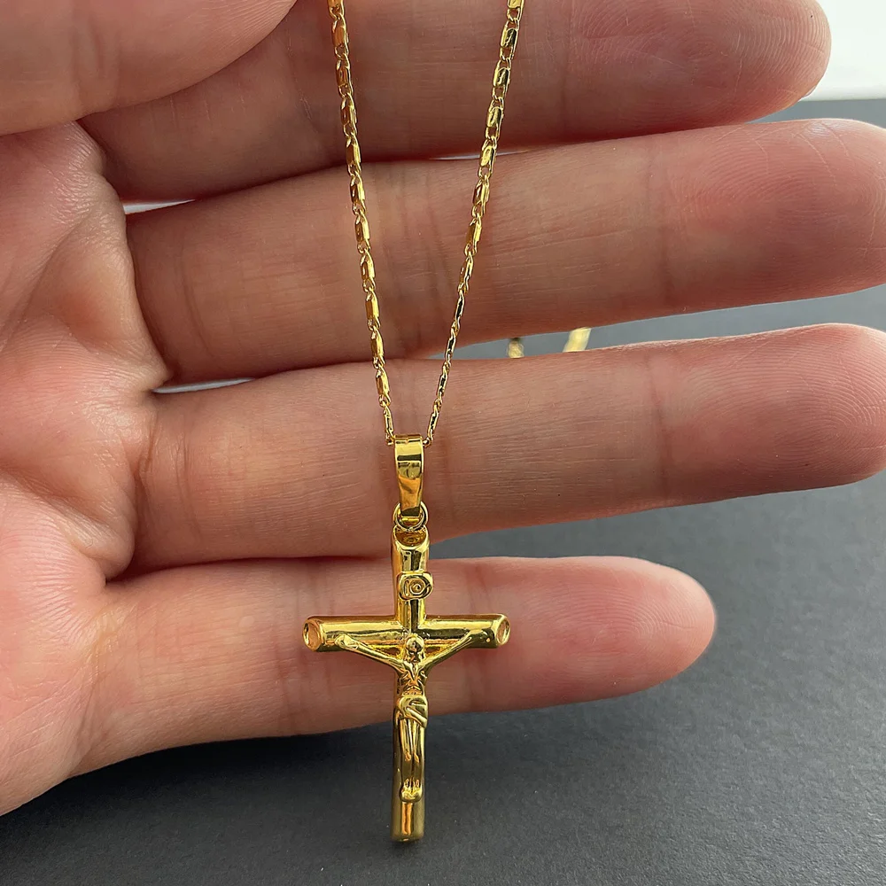 Brand New Authentic 24k Gold Necklace Gold Plated Cross Necklace Women & Men Couple Jewelry Gifts