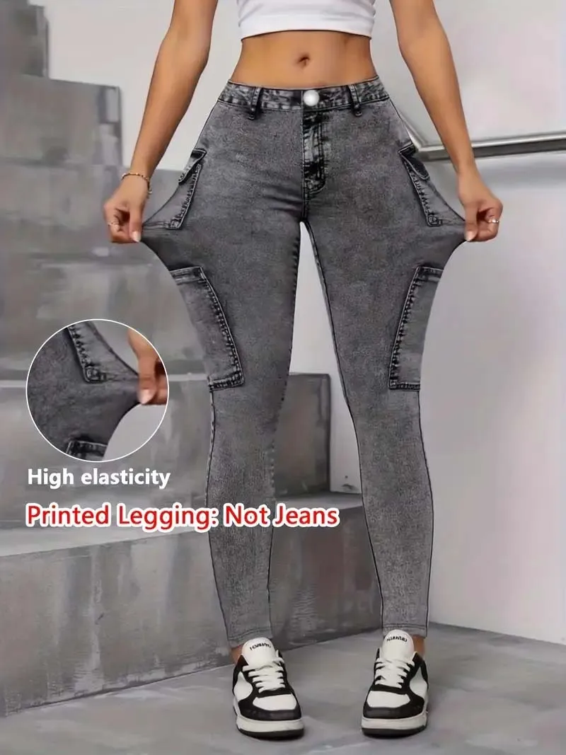 Printed Leggings, Non-Denim Fabric, High Waist Tummy Control Skinny Long Pants, High-Stretch Breathable Seamless Yoga Pants