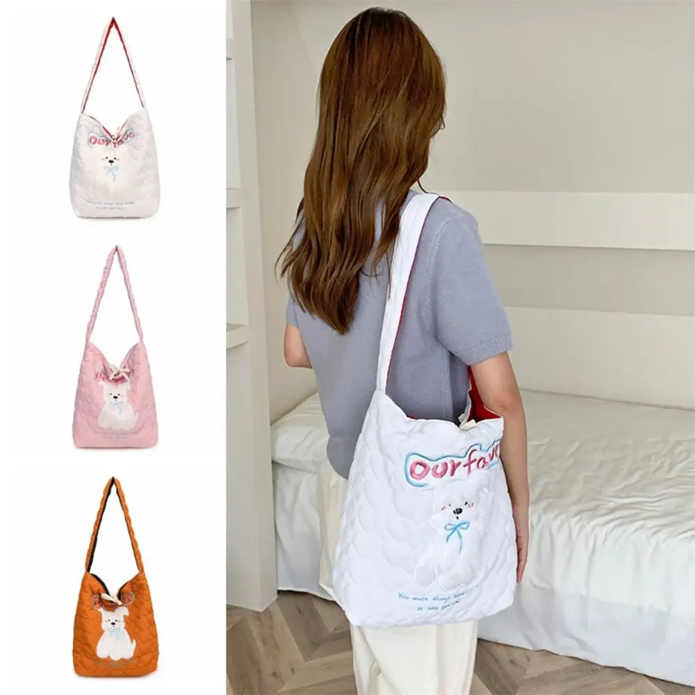 

Fashion Korean Style Plush Puppy Shoulder Bag Plush Dog Cute Women's Tote Bag Puffy Double-sided Tote Shopping Bags Girls