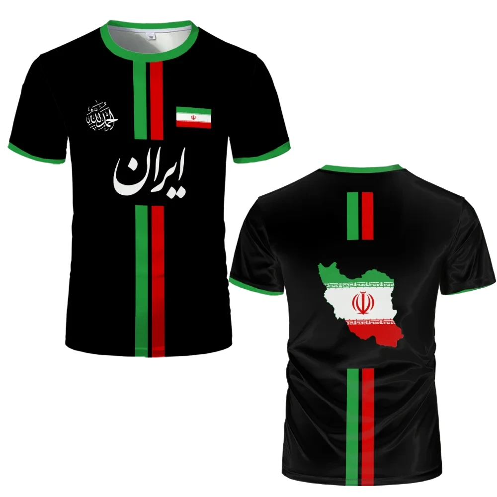 Iran Map T-Shirt Men Women Iranian Flag Persian Calligraphy Graphic Tee Football team uniform - Summer casual sports fashion