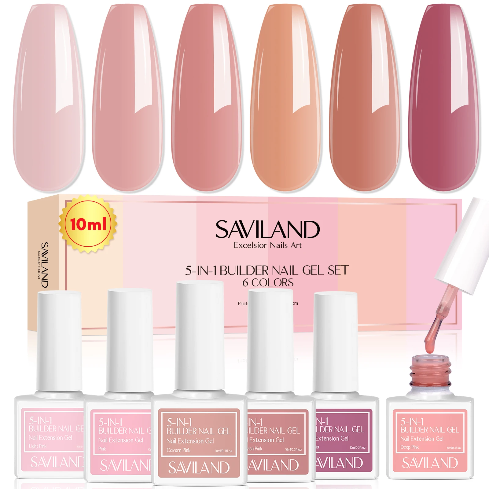 

Saviland 6 Color Builder Nail Gel Set Nudes Pink 5-In-1 Hard Gel for Nail Strengthen Repair Thickening Starter Home Salon Gift