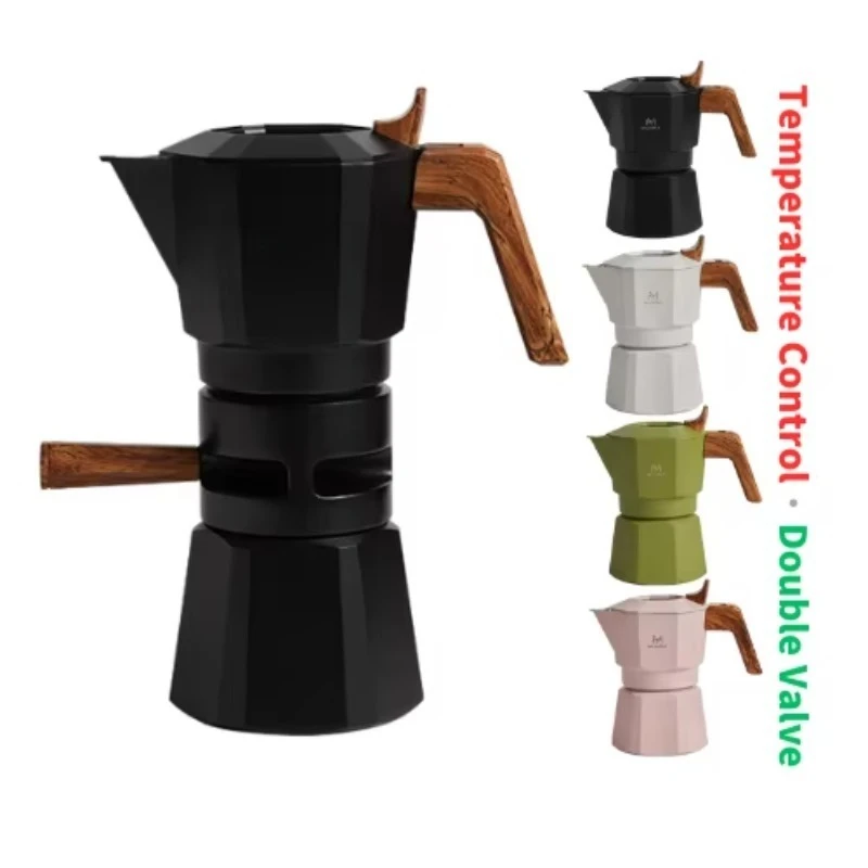 2 Cups 4 Cups Classic Italian Coffee Maker Aluminum Temperature Controlled Double Valves Stovetop Espresso Moka Pot