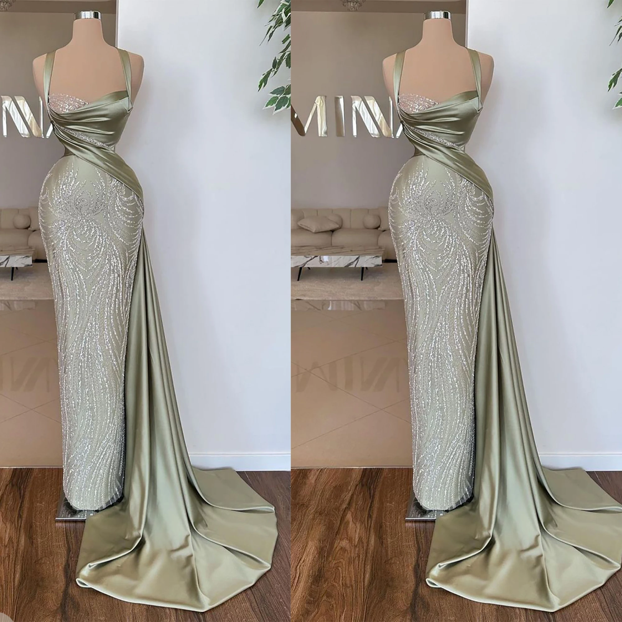 

Luxury Prom Gowns Costume Spaghetti Pleats Birthday Dress Sexy Black Girls Sequins Evening Dresses