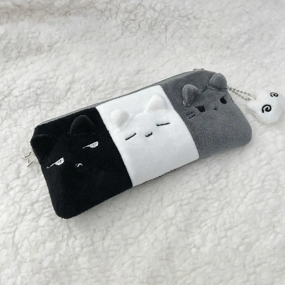 Multi-functional Pen Bag Black White Grey Portable Stationery Pouch Kitten Large Capacity Pen Box Back To School