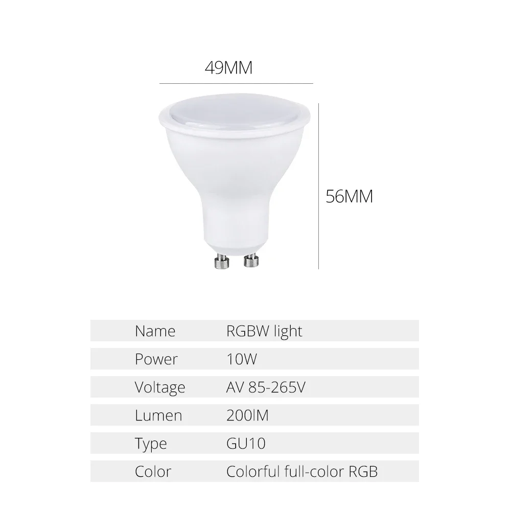 Lâmpada LED de controle remoto regulável, lâmpada, festa em casa, decoração do festival, GU10, 10W, 85-265V, 16 cores, RGBW, RGBWW