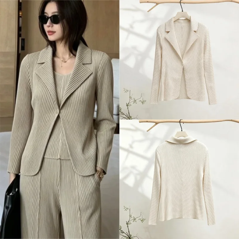 Pleated Blazer for Women Plisse 2026 Autumn New Fold Elegant Goddess Style High-end Casual Pleats Small Suit Top Women Clothing