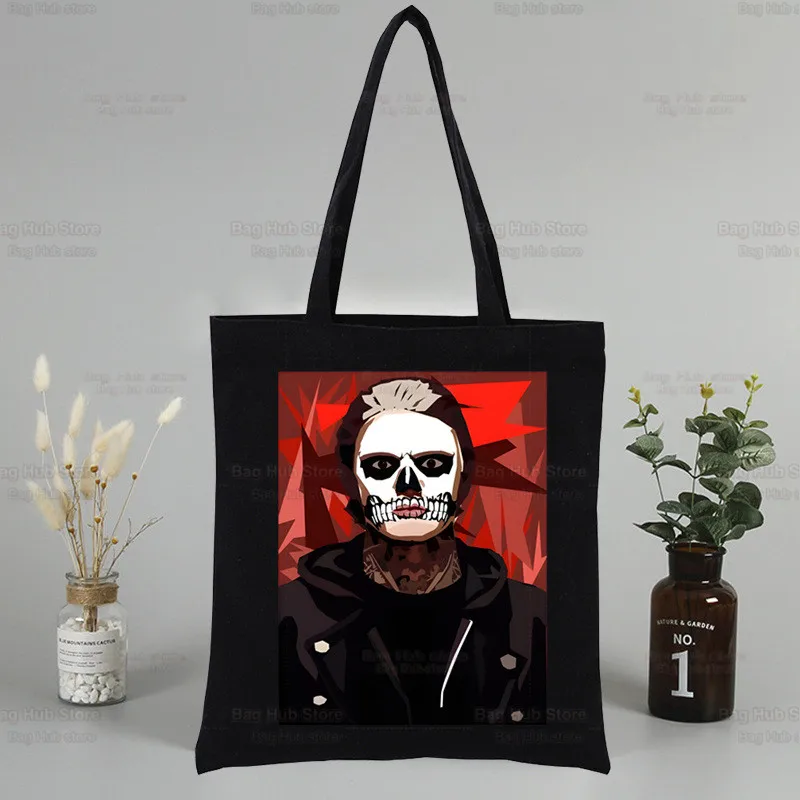 Sacola de lona preta para a mãe, bolsa de pano reutilizável, bolsas de ombro, moda Harajuku, Evan Peters Skull Ahs Roanoke