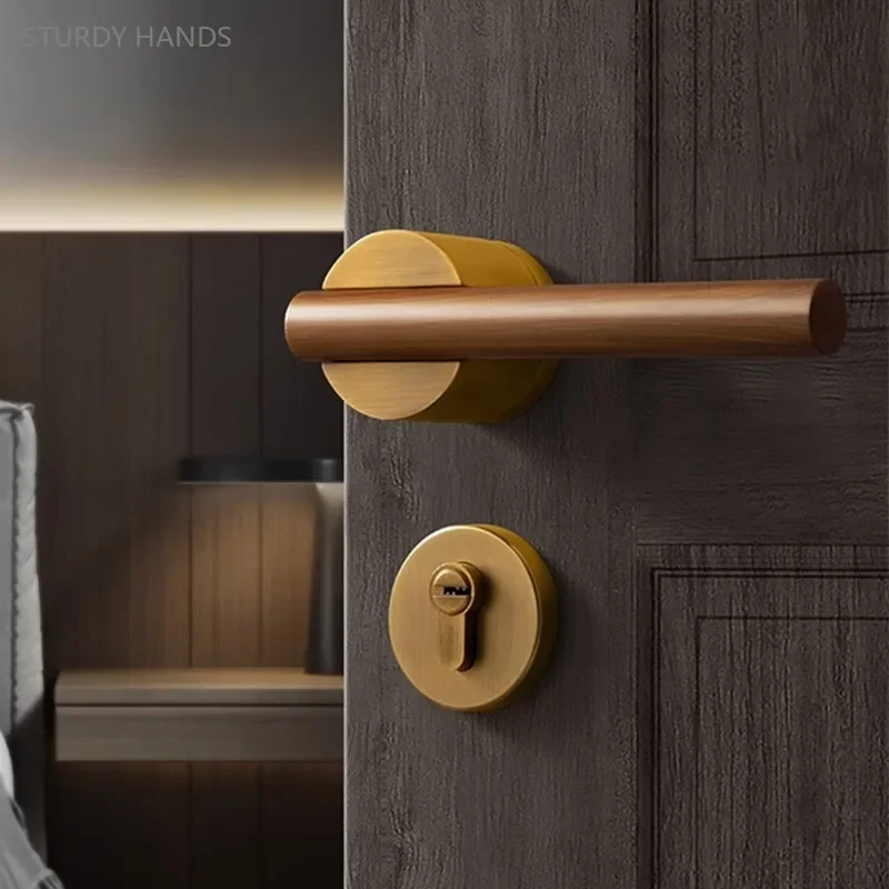 Chinese Walnut Handle Bedroom Door Lock Indoor Mute Security Split Lockset Home Hardware High Quality Magnetic Door Locks