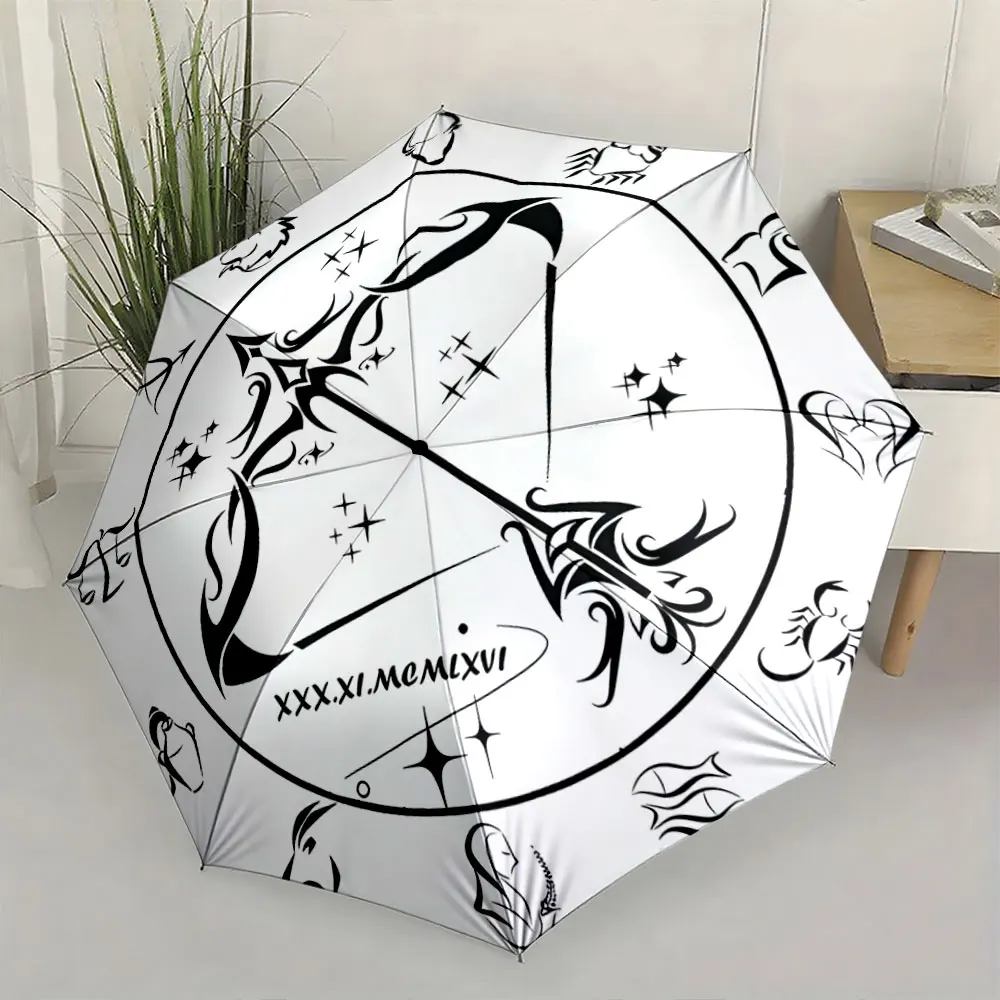 Zodiac Signs Umbrella with Tribal Bow Design Compact Fashion Folding Umbrella for Daily Use, Christmas Gift