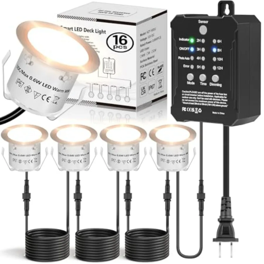 

Low Voltage Deck Lights Recessed Kit with Transformer Dimmable Timer and Photocell Sensor Outdoor LED Deck Lighting IP67 Waterp