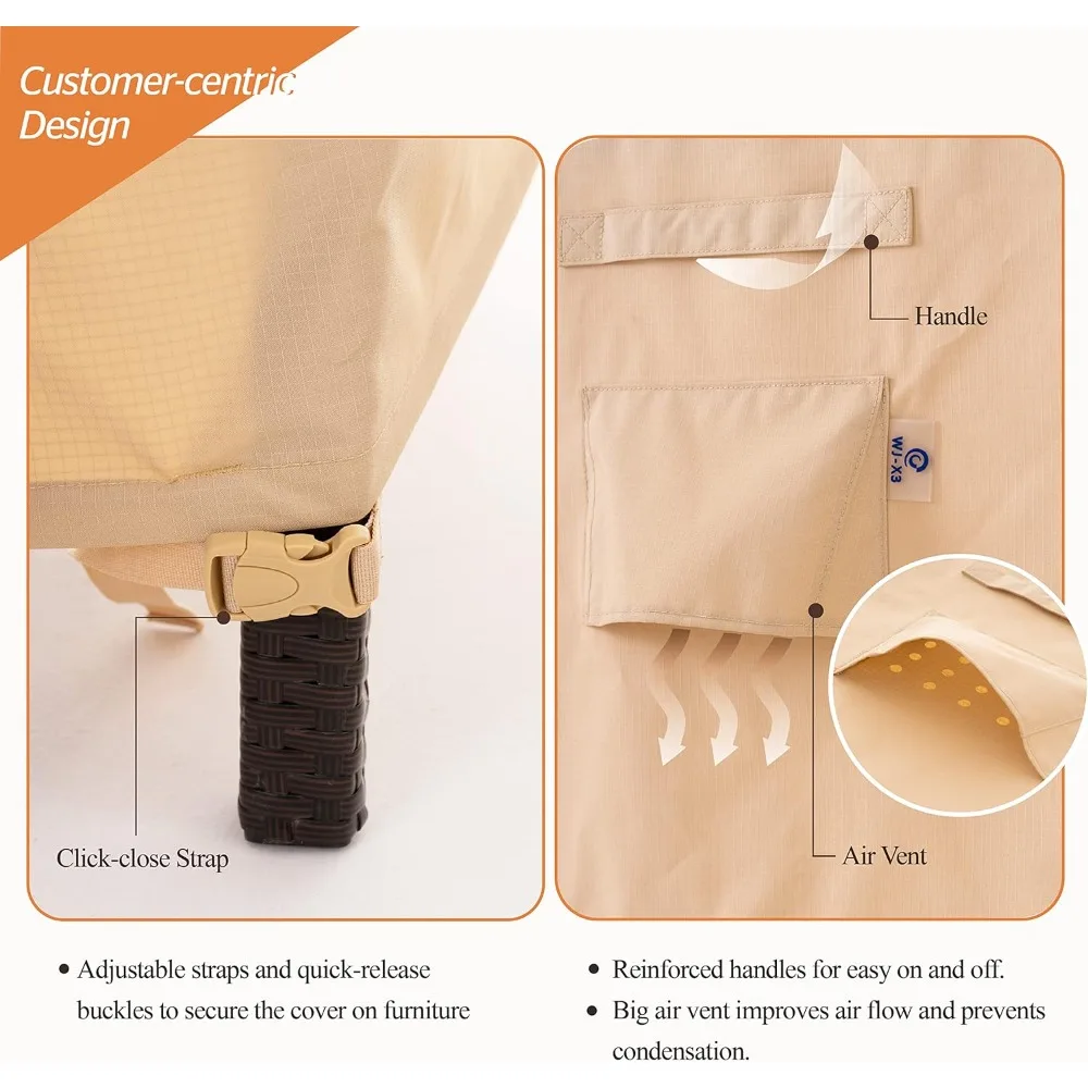 WJ-X3 غطاء أريكة خارجي بثلاثة مقاعد، غطاء أريكة فناء عالي التحمل، غطاء أريكة خارجي مقاوم للماء، تصميم مقاوم للرياح العالية لـ P