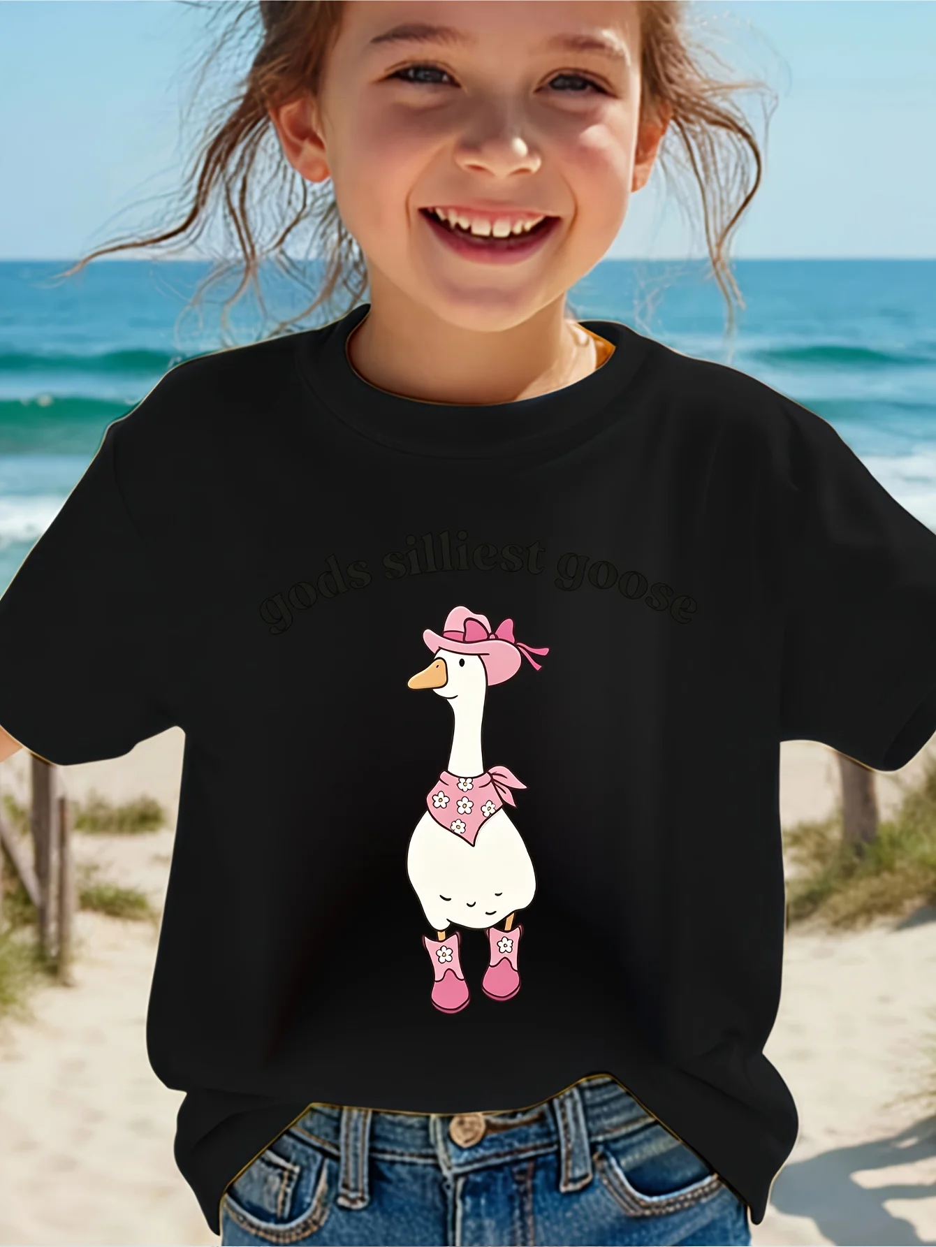 Kids Gods Silliest Goose Cowboy Duck Graphic Tee Boys Girls Family Matching Short Sleeve Funny Cartoon Casual Daily T Shirt