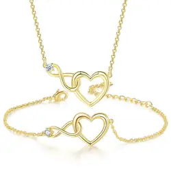 Heart Jewelry Sets for Women Crystal Infinite Love Aesthetic Korean Fashion Gold Color Chain Bracelet Wedding Accessories S564